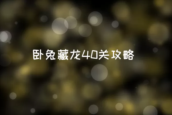 卧兔藏龙40关攻略